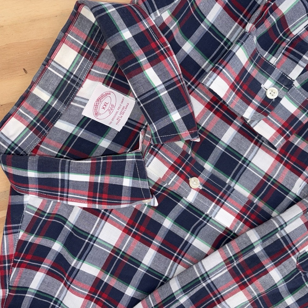 Brooks Brothers Tartan Plaid Button Down XXL 2XL 346 Pocket‎ Red Green Navy
